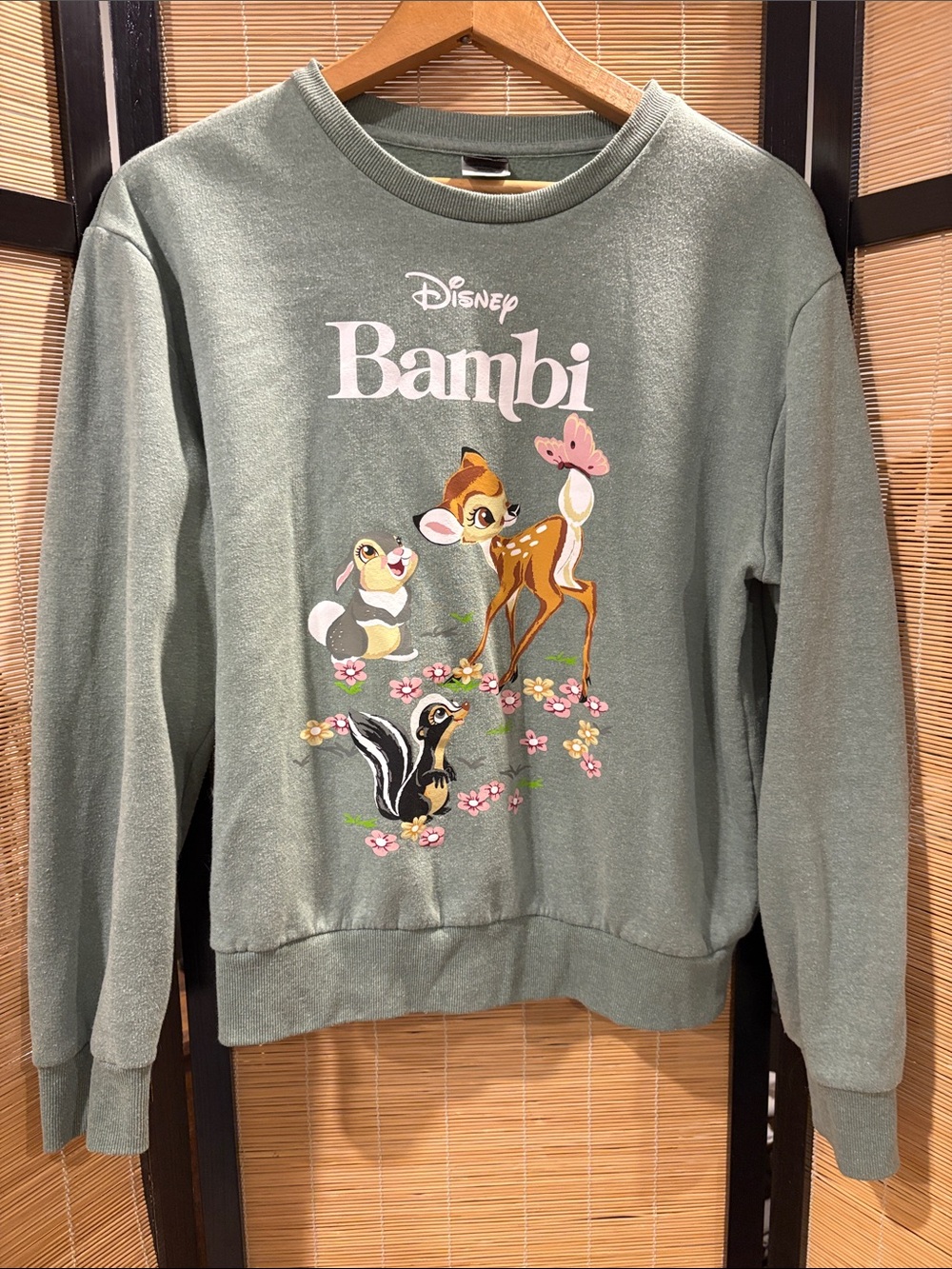 Disney Bambi Crewneck Sweatshirt - Sage Green with Pastel Accents